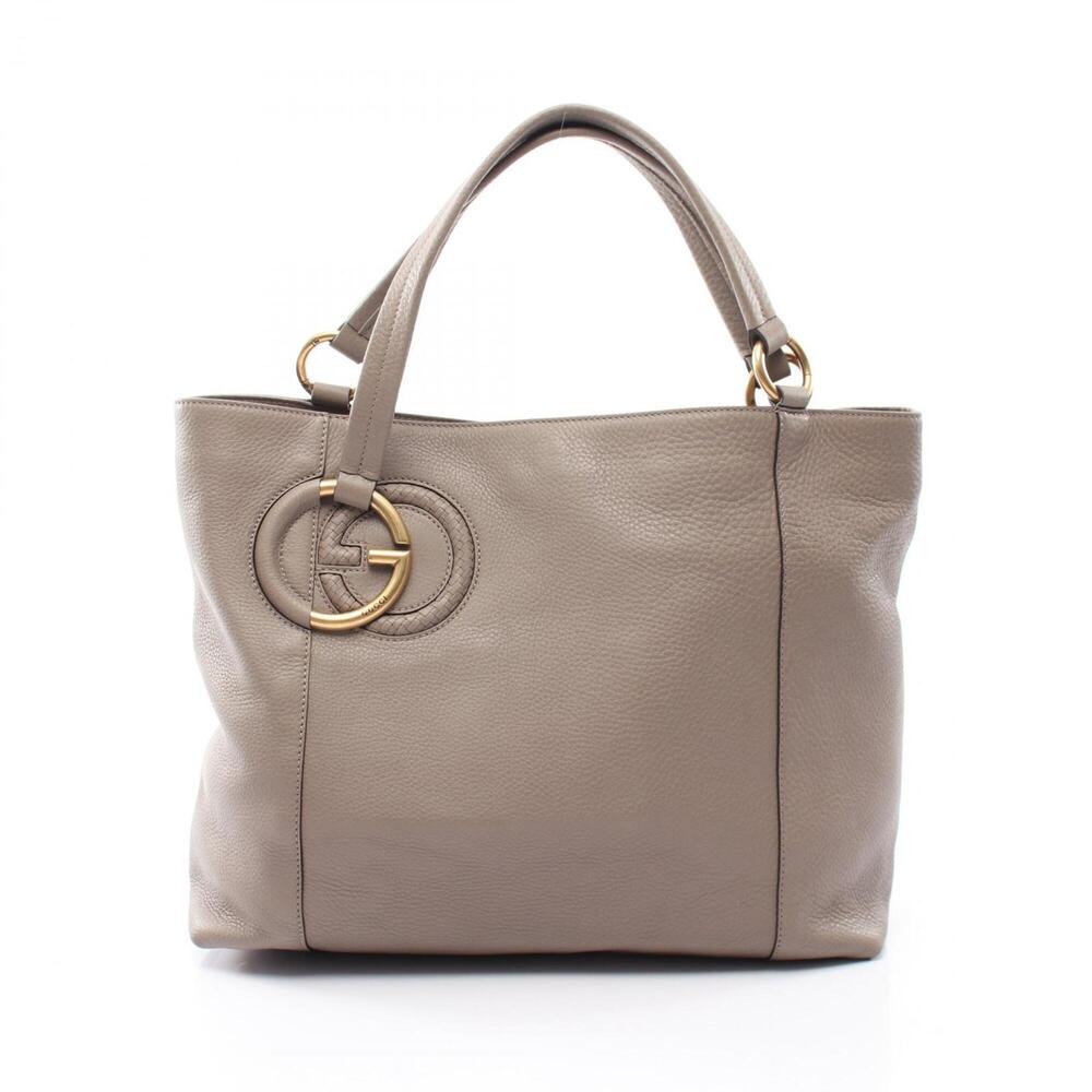 Gucci Interlocking G Tote Bag Handbag Leather Women's Beige 309528